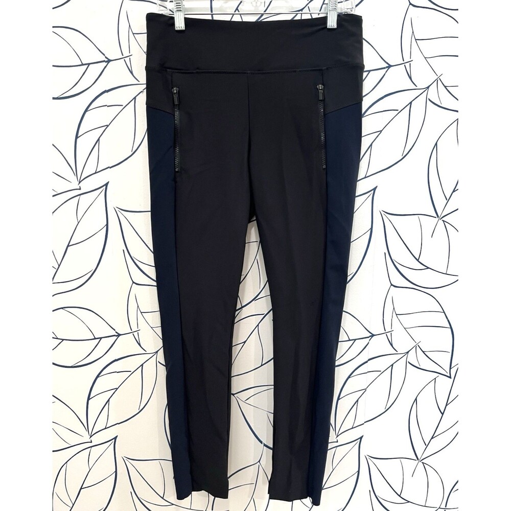 ATHLETA Stellar Tight Leggings Colorblock Black & Navy, Zipper Pockets Size M